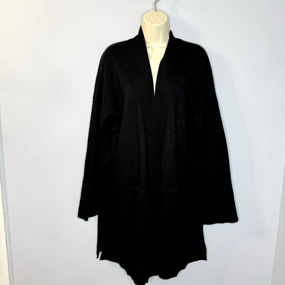 St John Long Open Front Cashmere Blend Cardigan Black Shimmer Classic Luxury L